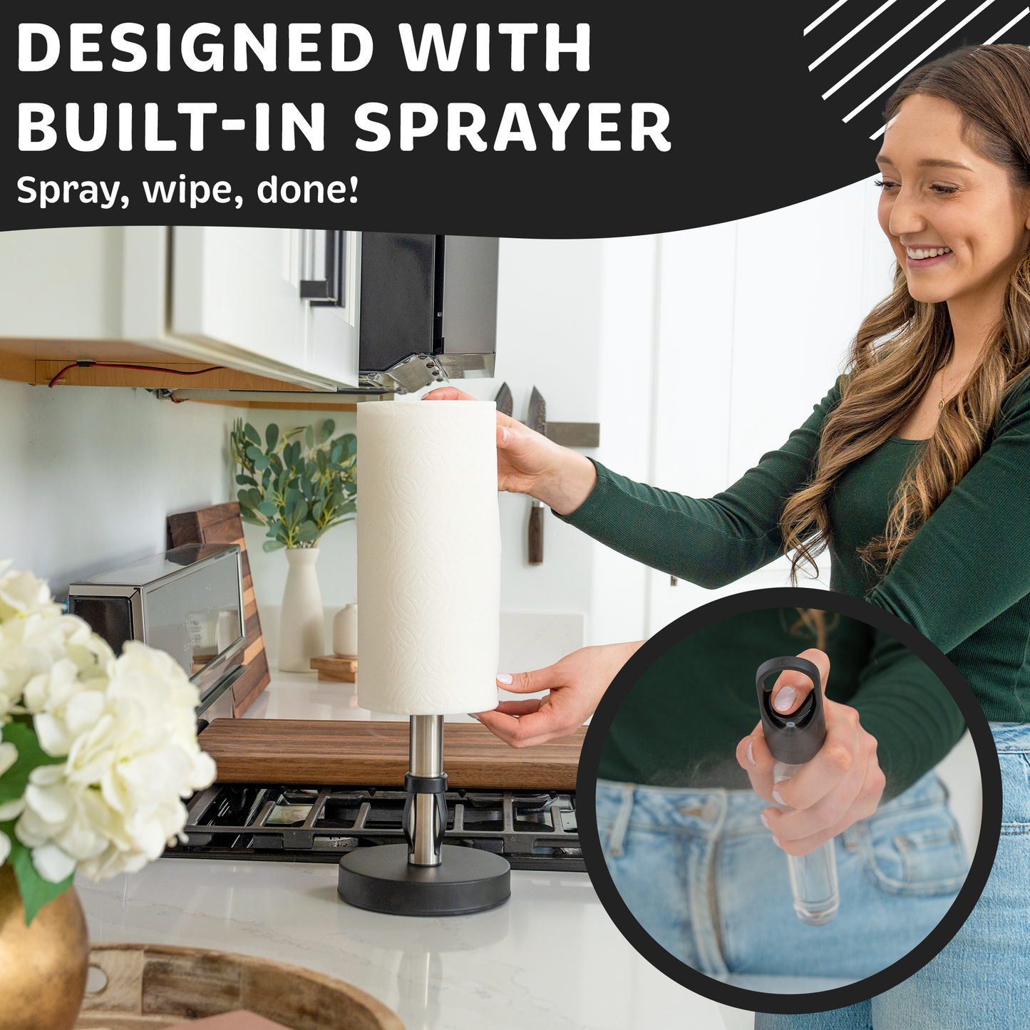 Traction System For One-Handed Tear with Non-Slip, Weighted Base | Built-In Spray Pump
