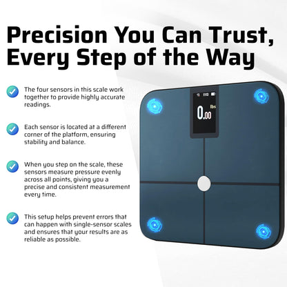 Premium Smart Digital Body Weight Scale with 4 Electrodes – WIFI & Bluetooth Connected for Full Body Analysis -Track Body Fat, Muscle Mass, Fat Percentage – Rechargeable, 25+Metrics Sleek Design