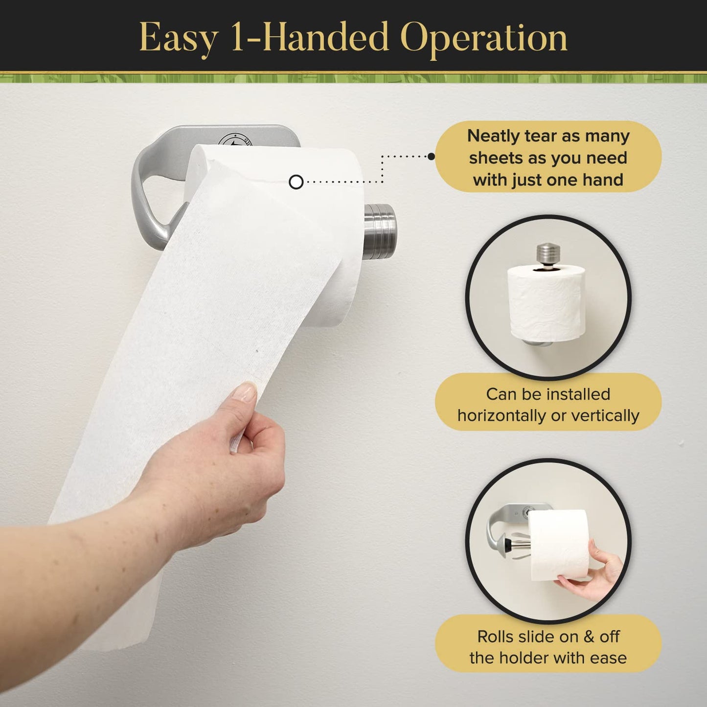 Bathroom Toilet Paper Holder Wall Mount Design - Stainless Steel Toilet Tissue Holder with Simple One Handed Operation - Easy to Install Horizontally or Vertically - Hardware Included – 5 Inches