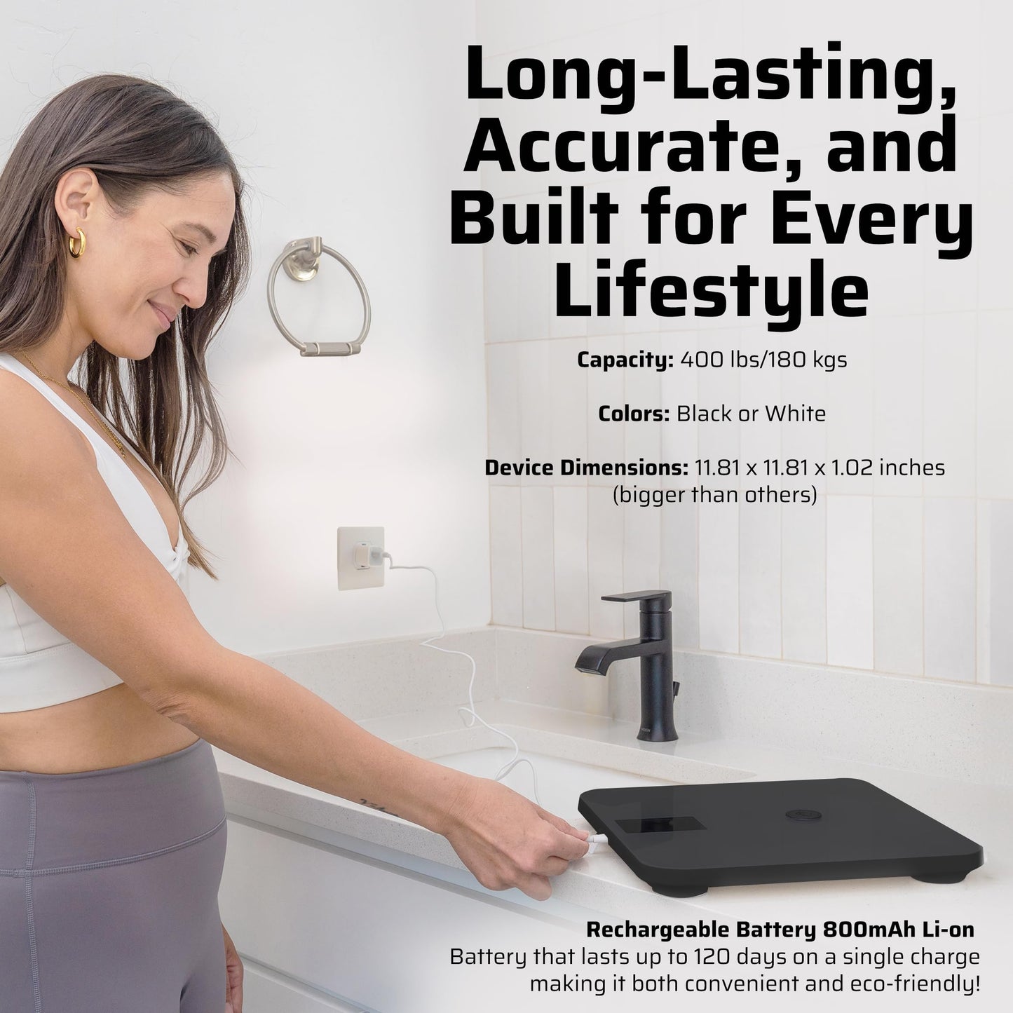 Premium Smart Digital Body Weight Scale with 4 Electrodes – WIFI & Bluetooth Connected for Full Body Analysis -Track Body Fat, Muscle Mass, Fat Percentage – Rechargeable, 25+Metrics Sleek Design