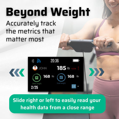 Infographic of woman using 8-Electrodes. Beyond weight, accurately track the metrics that matter most. 