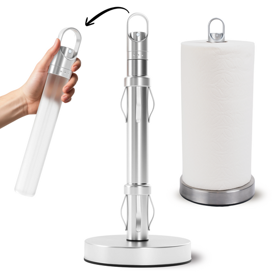 Traction Paper Towel Holder with Sprayer | One-Handed Tear & Weighted Base