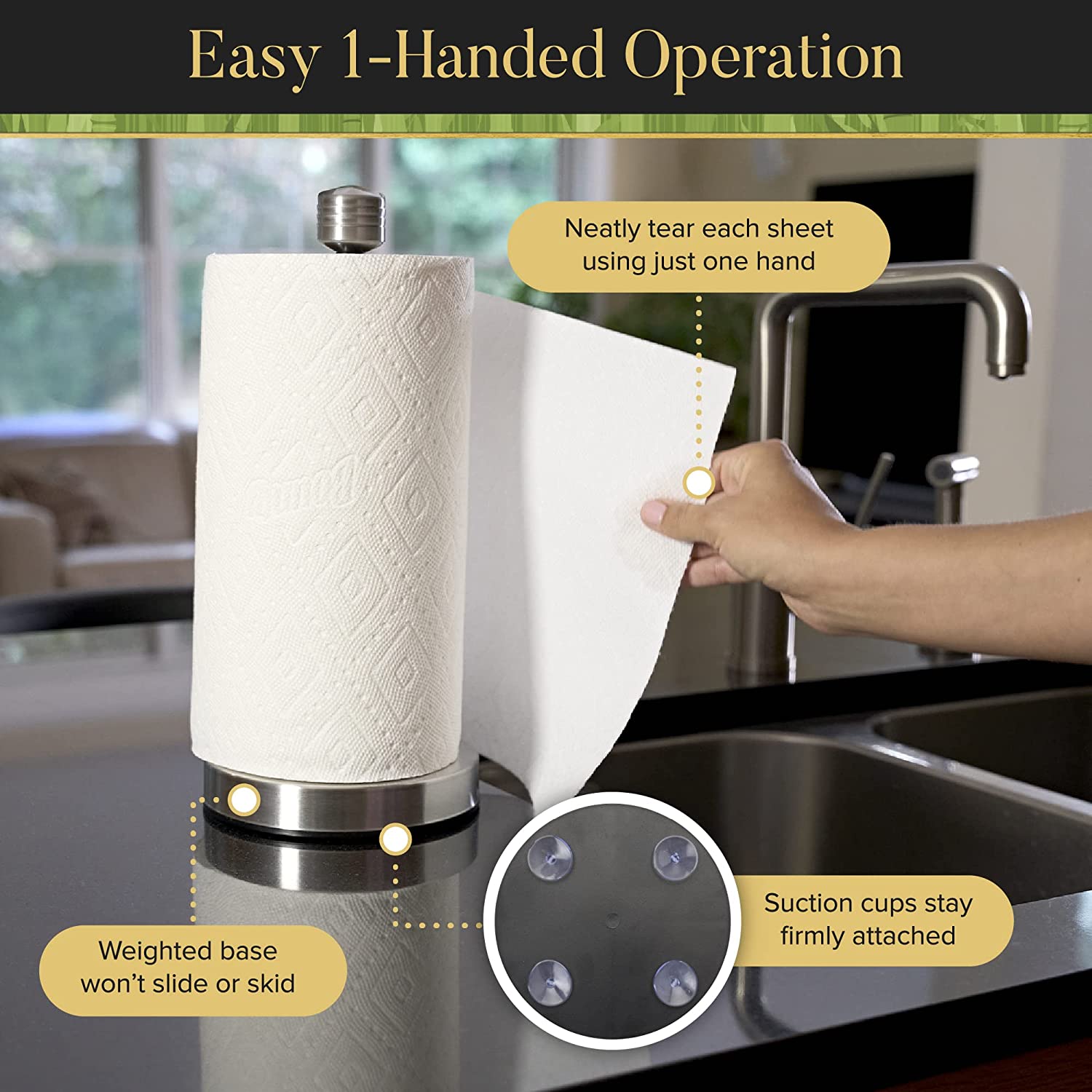 LEISURESHARE Paper Towel Holder Countertop, Stainless Steel Standing Paper  Towel Roll Holder for Kitchen Bathroom, with Weighted Base for One-Handed