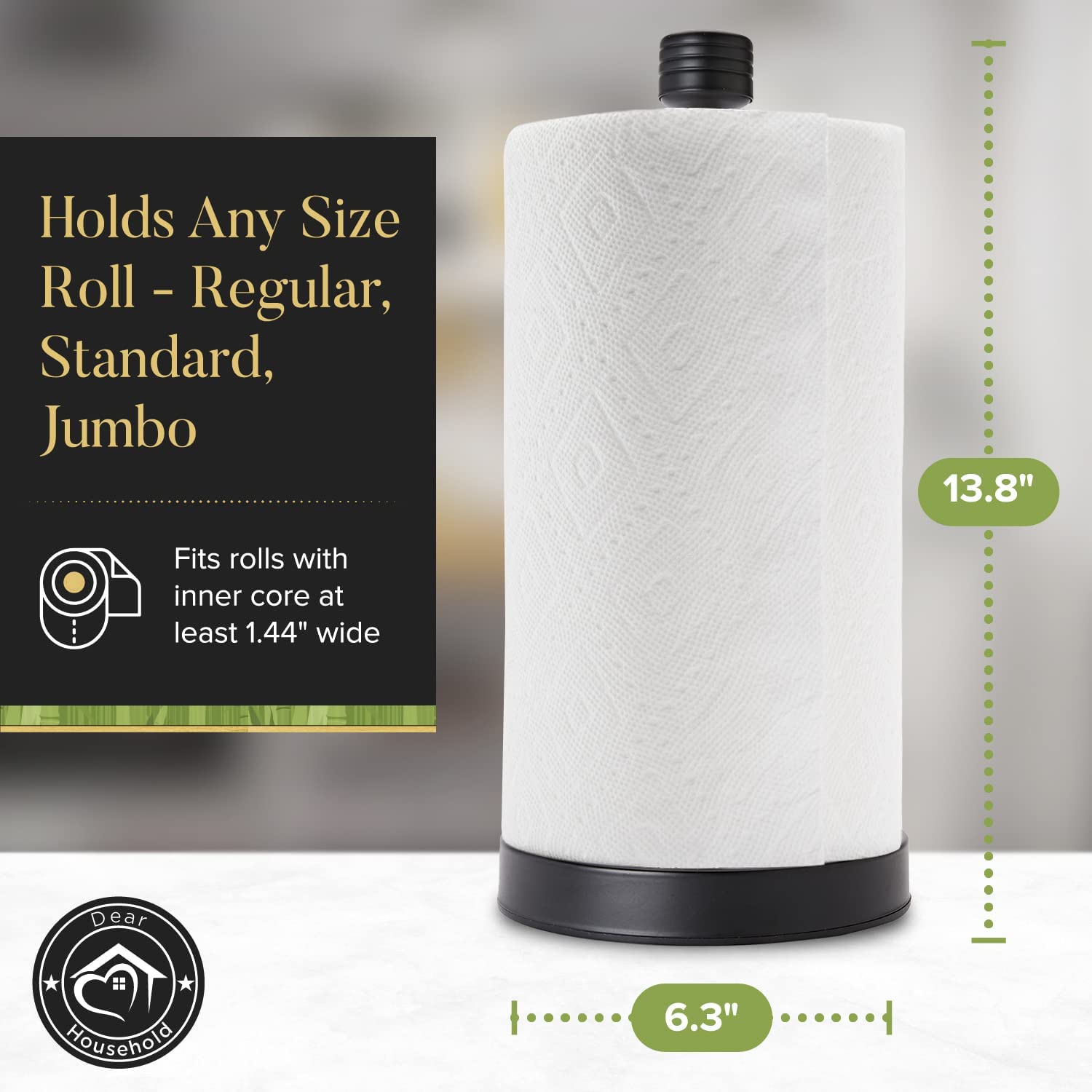 Dear Household Stainless Steel Black Paper Towel Holder Designed for Easy One-Handed Operation - This Sturdy Weighted Paper Towel Dispenser Countertop