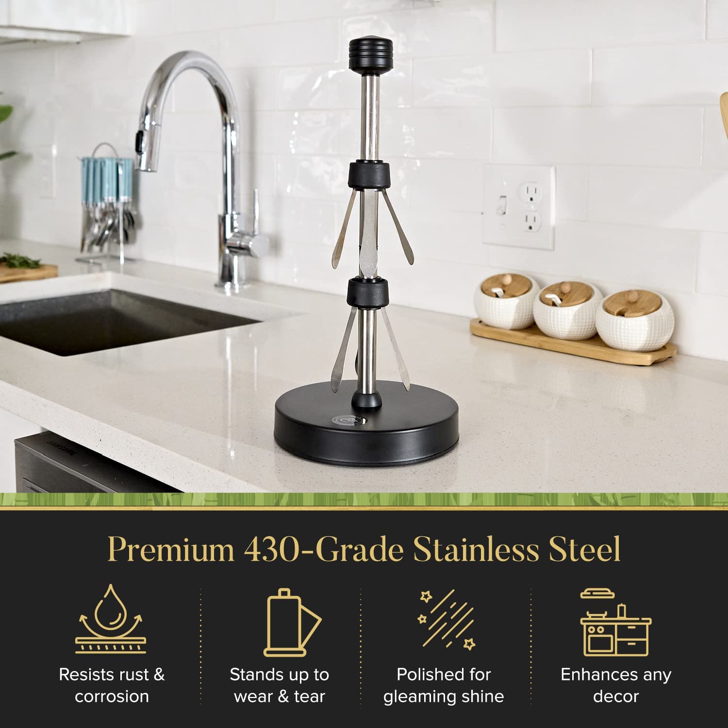Dear Household Stainless Steel Paper Towel Holder Stand Designed for Easy One- Handed Operation - This Sturdy Weighted Paper Towel Holder Countertop